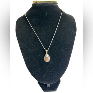 925 Sterling Silver Oyster Copper Teardrop Pendant Necklace